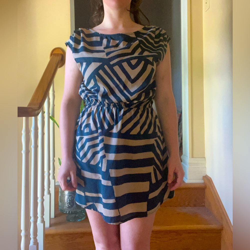 Taupe and Sea Blue Geometric Mini Dress